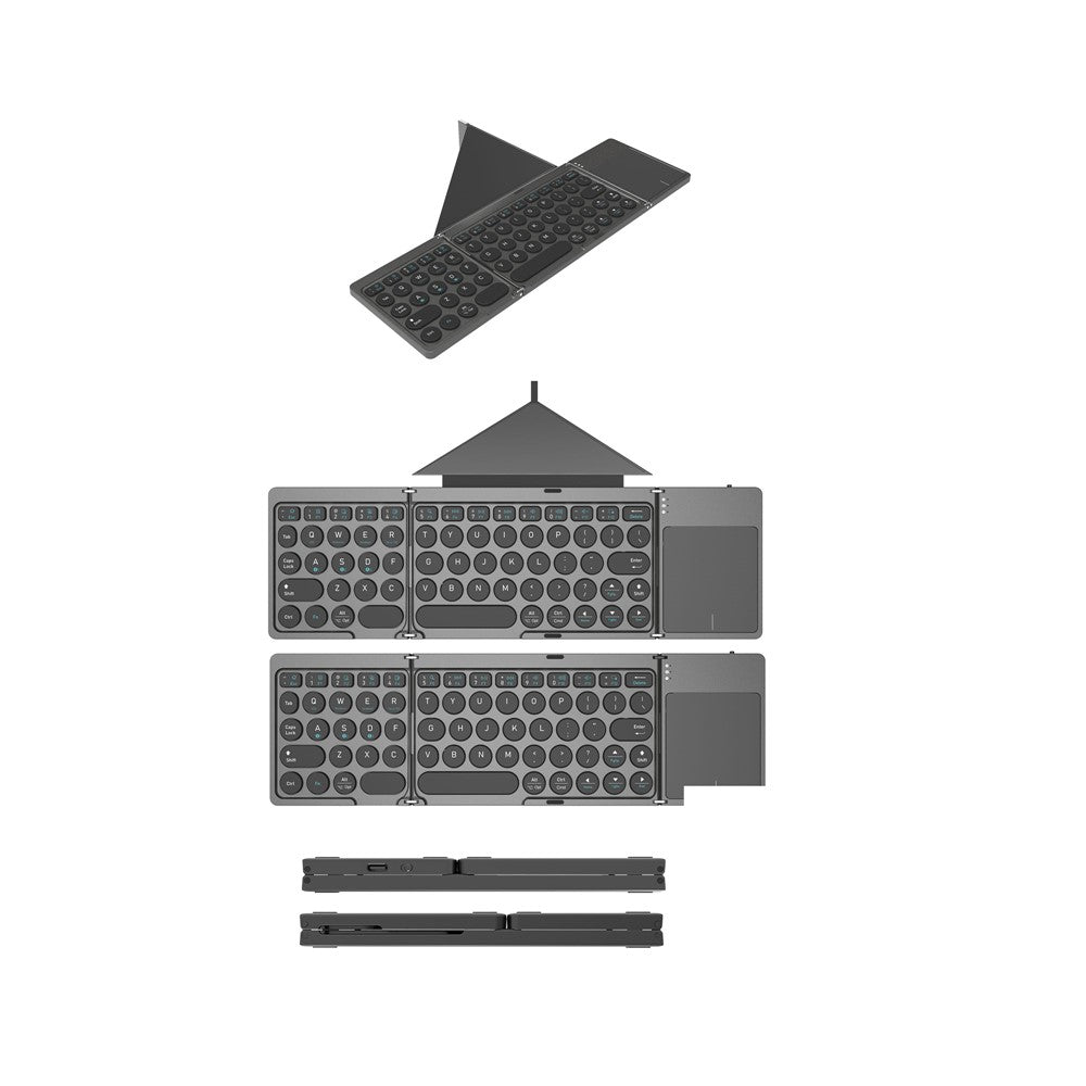 KF86 MAX Foldable Wireless Bluetooth-Compatible Keyboard with Touchpad + Leather Case