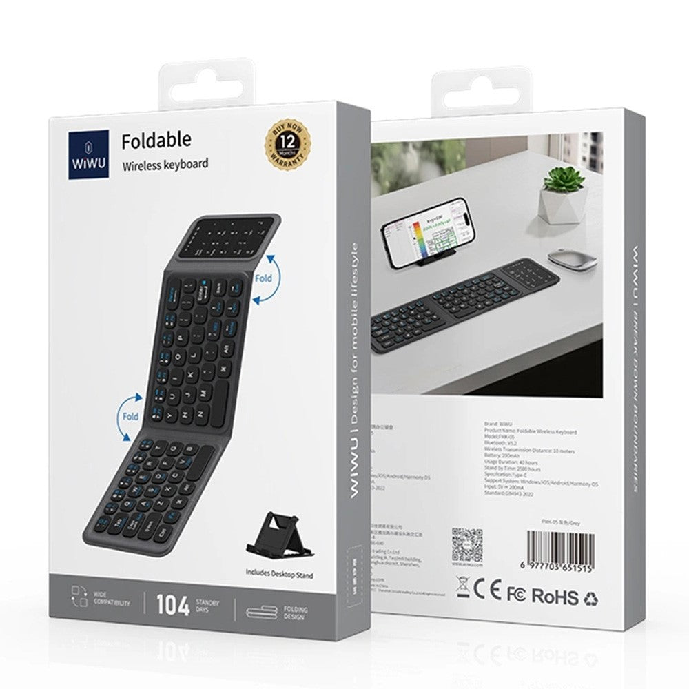 WIWU FMK-05 Foldable Wireless Keyboard for Laptop  /  Tablet  /  Smartphone Bluetooth-compatible Keyboard
