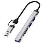 WIWU HB003 5-i-1 Multifunktionshub USB + Type C til USB 3.0 / 2x USB 2.0 / SD- og TF-kortlæser Udvidelsesdock