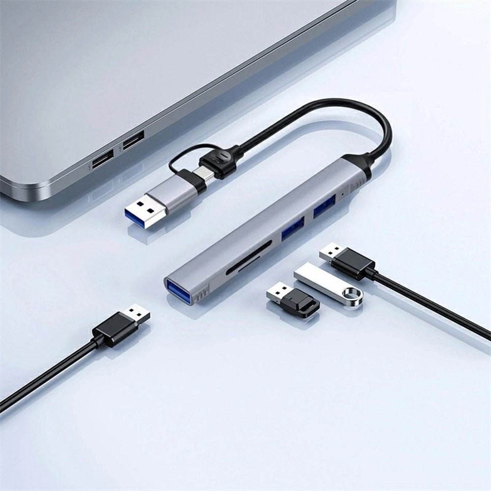 WIWU HB003 5-i-1 Multifunktionshub USB + Type C til USB 3.0 / 2x USB 2.0 / SD- og TF-kortlæser Udvidelsesdock
