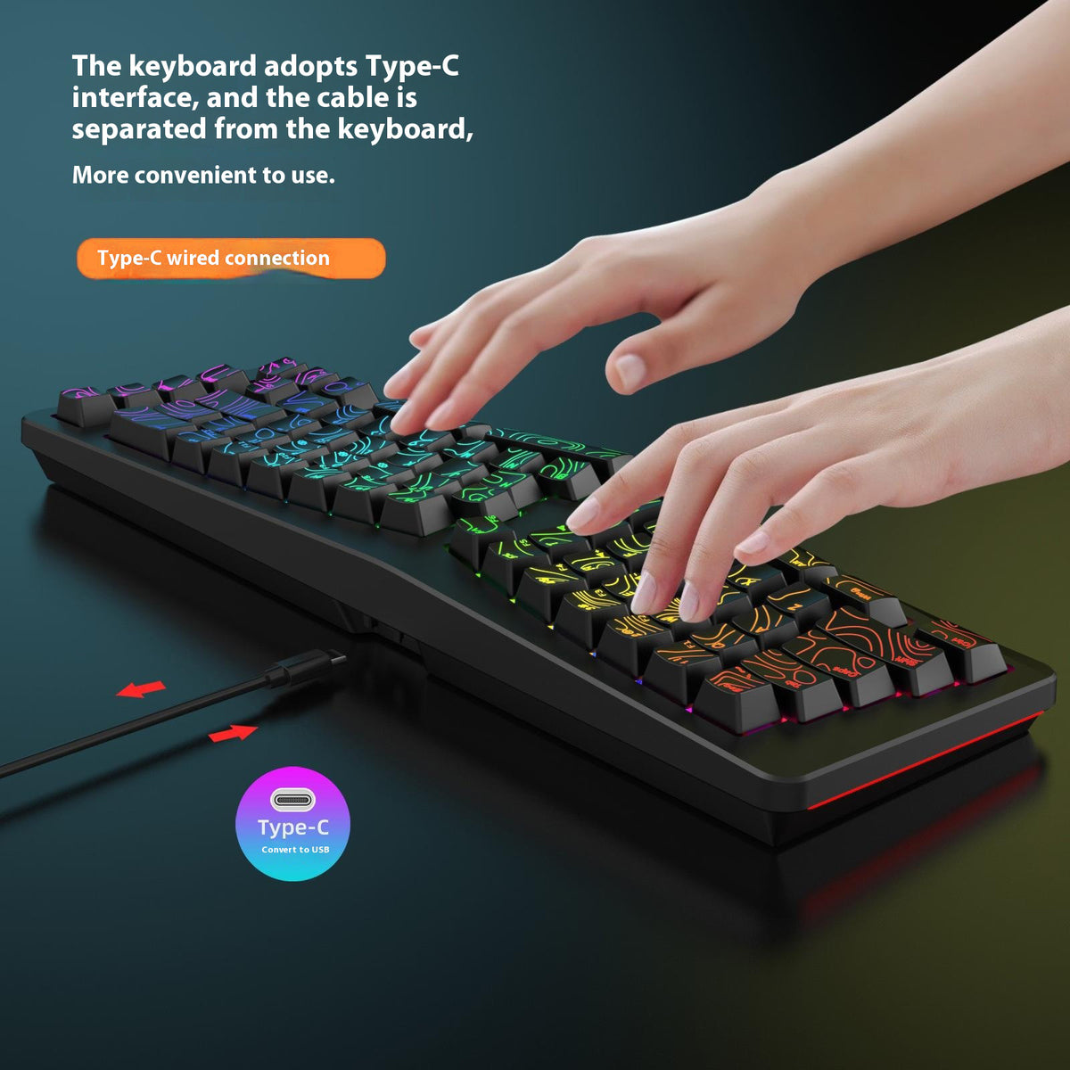 Y-FRUITFUL YF10 Ergonomisk Gaming Tastatur 69-tast RGB Baggrundsbelyst Kablet Membrantastatur til Kontor/Gaming