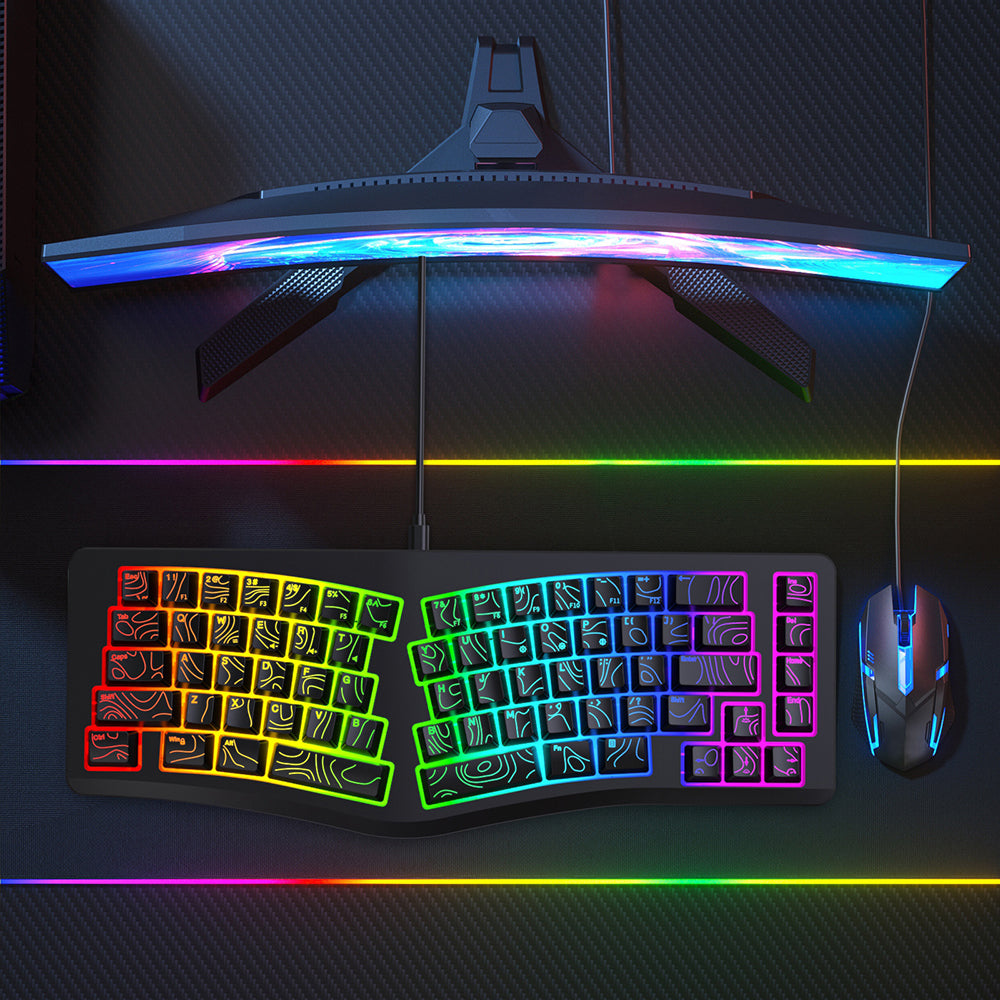 Y-FRUITFUL YF10 Ergonomisk Gaming Tastatur 69-tast RGB Baggrundsbelyst Kablet Membrantastatur til Kontor/Gaming