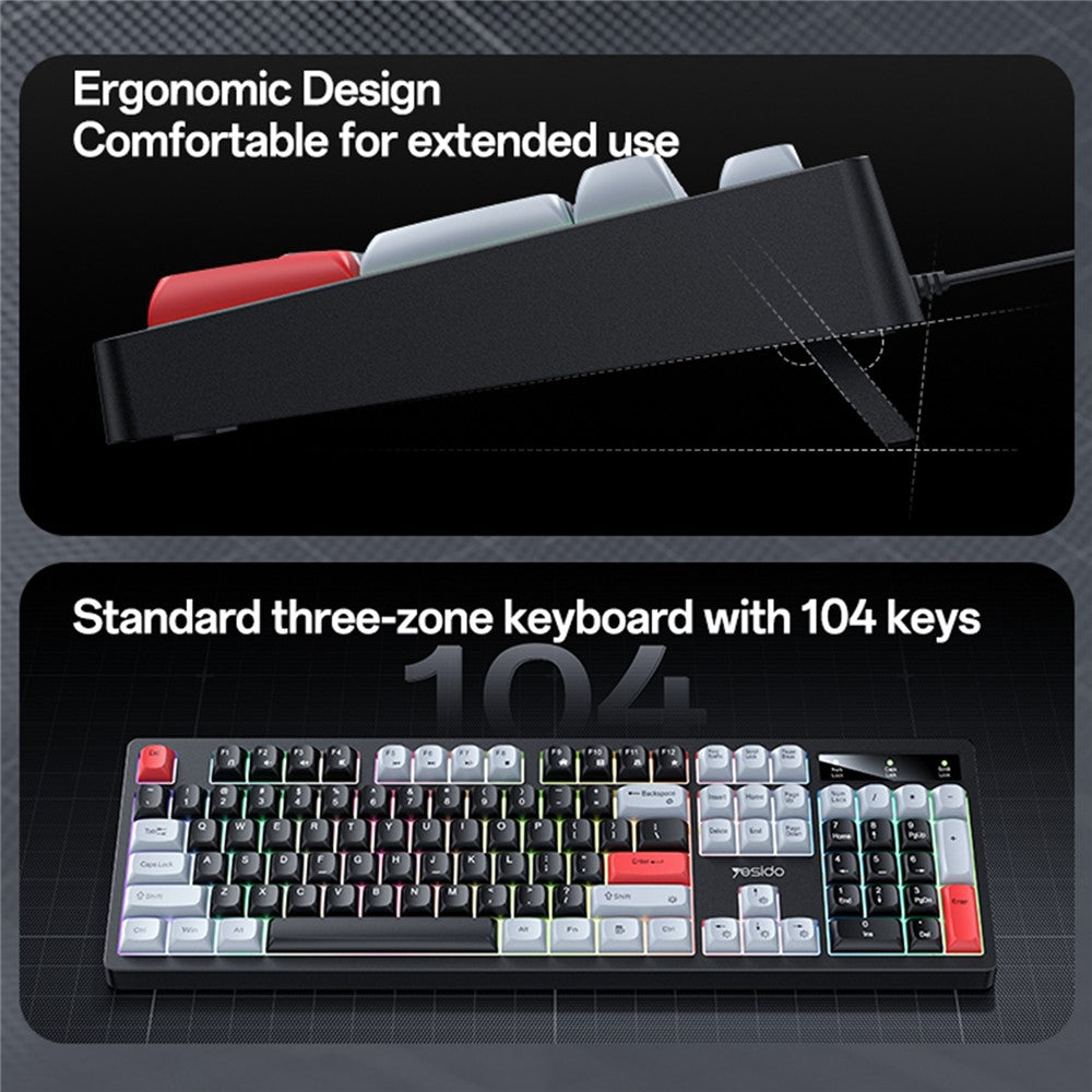 YESIDO KB44 104 Keys Wired Keyboard with RGB Backlight Low Noise Mechanical Keyboard, English Version