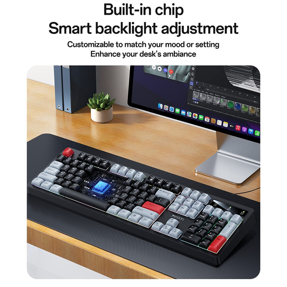 YESIDO KB44 104 Keys Wired Keyboard with RGB Backlight Low Noise Mechanical Keyboard, English Version