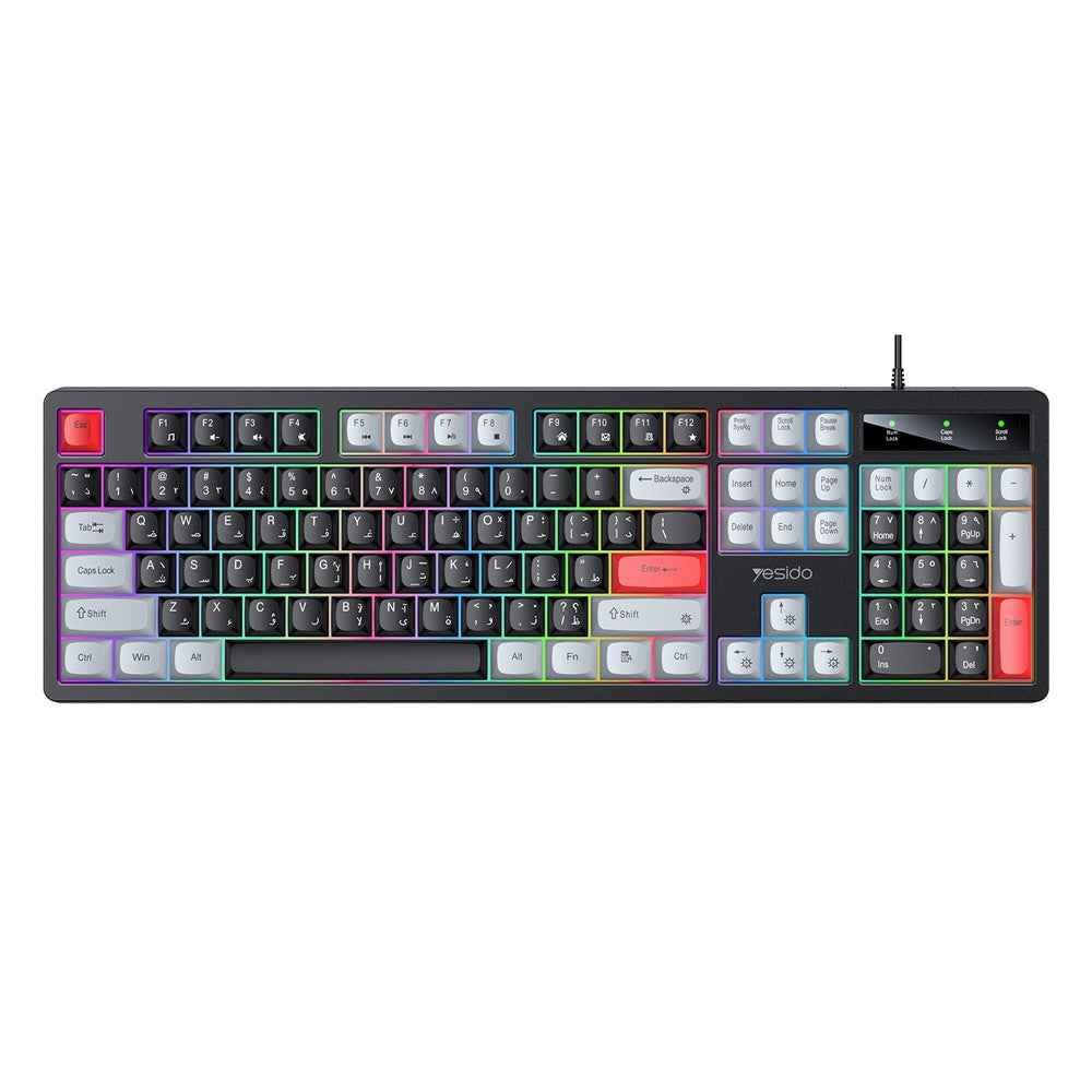 YESIDO KB44 104-tasters kablet tastatur med RGB-baggrundsbelysning Støjsvagt mekanisk tastatur, engelsk + arabisk version