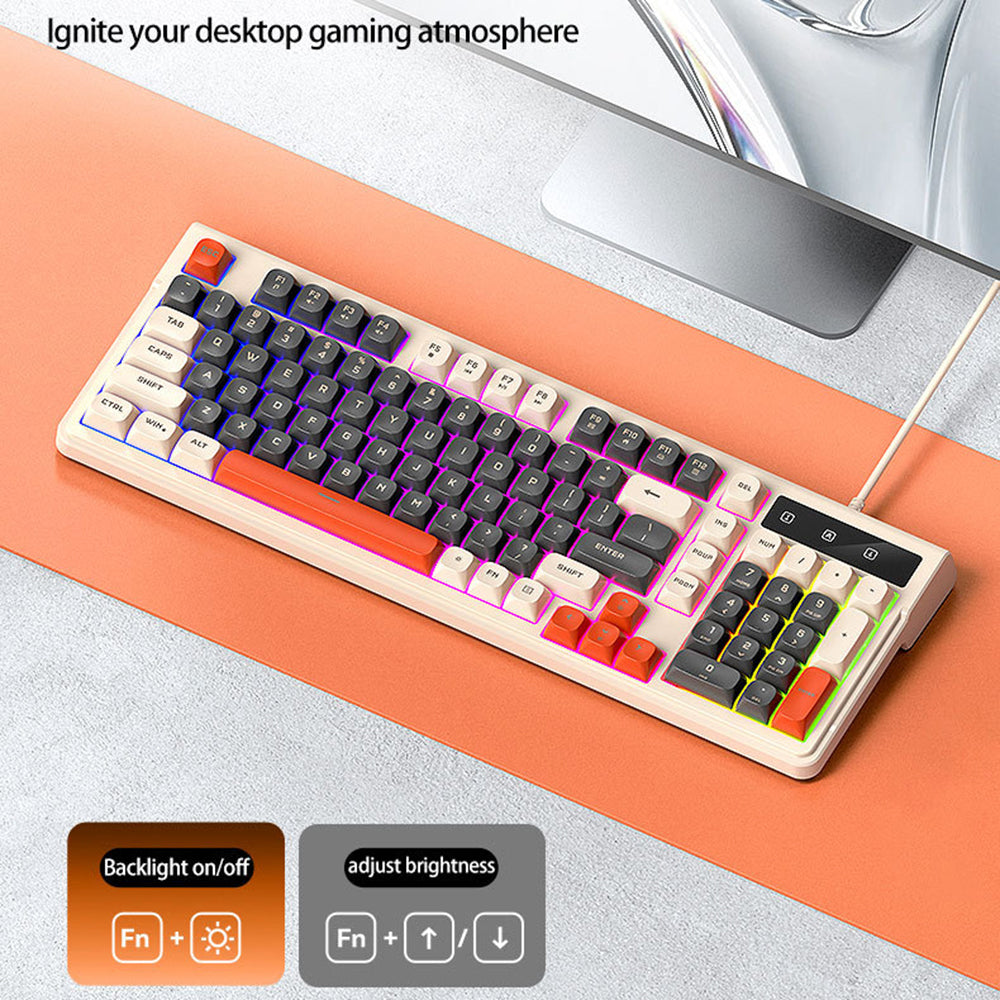 T-WOLF T13 Kabelforbundet Gaming Tastatur Mekanisk Følelse 98-Tasters Tastatur med RGB Baggrundsbelysning til Windows / Mac