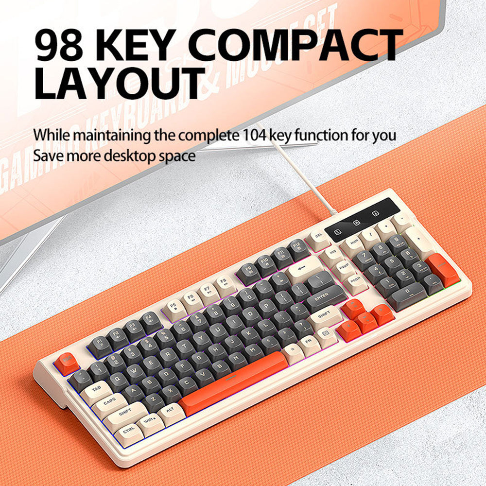 T-WOLF T13 Kabelforbundet Gaming Tastatur Mekanisk Følelse 98-Tasters Tastatur med RGB Baggrundsbelysning til Windows / Mac