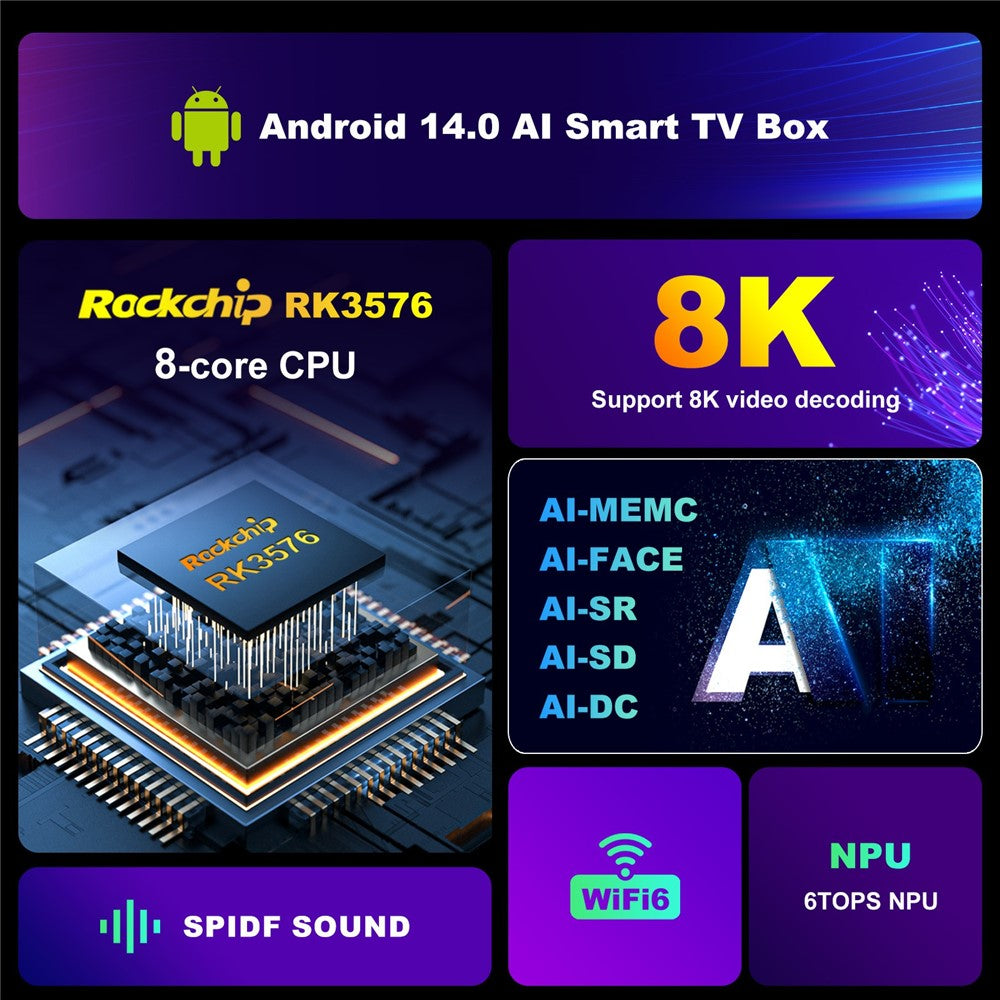 H96 MAX M9S Android 14.0 TV Boks 4GB RAM + 32GB ROM 8K Ultra HD Streaming Enhed 1000M LAN WiFi 6 BT5.4