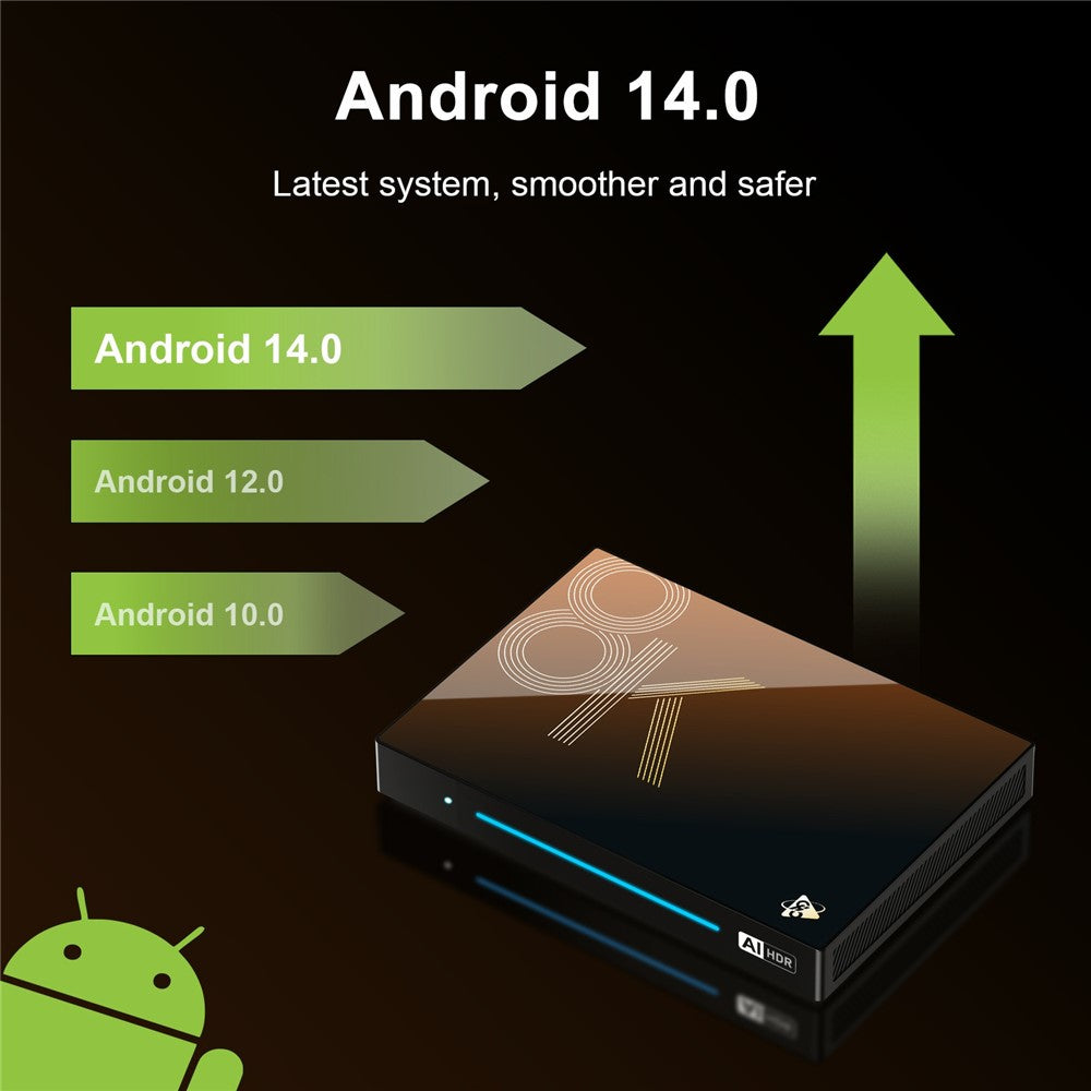 H96 MAX M9S Android 14.0 TV Boks 4GB RAM + 32GB ROM 8K Ultra HD Streaming Enhed 1000M LAN WiFi 6 BT5.4