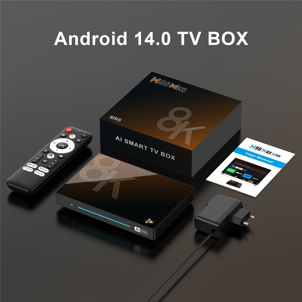 H96 MAX M9S Android 14.0 TV Boks 4GB RAM + 32GB ROM 8K Ultra HD Streaming Enhed 1000M LAN WiFi 6 BT5.4