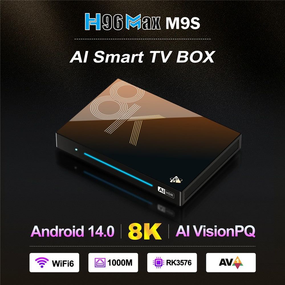 H96 MAX M9S Android 14.0 TV Boks 4GB RAM + 32GB ROM 8K Ultra HD Streaming Enhed 1000M LAN WiFi 6 BT5.4