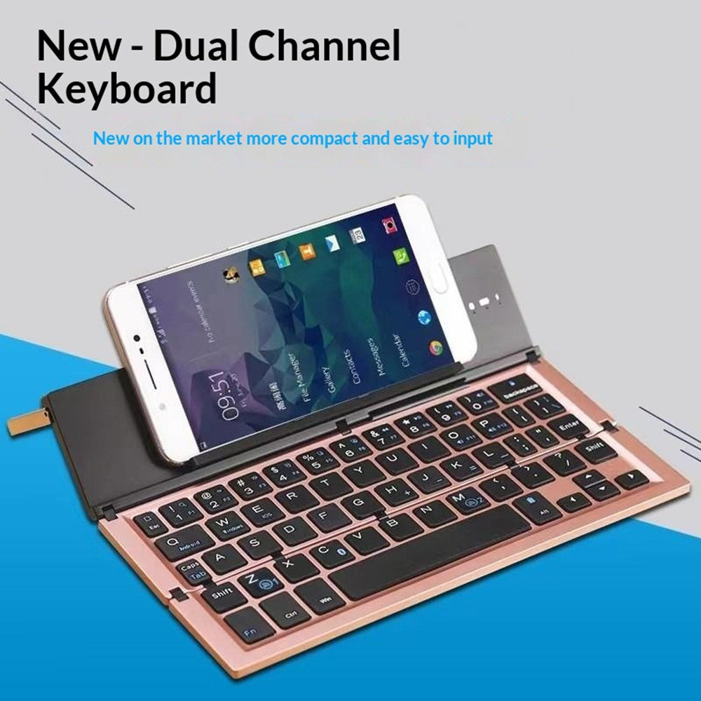 608 Tri-Fold Bluetooth-Compatible Keyboard Dual Channel Aluminum Alloy Keyboard for iOS Android