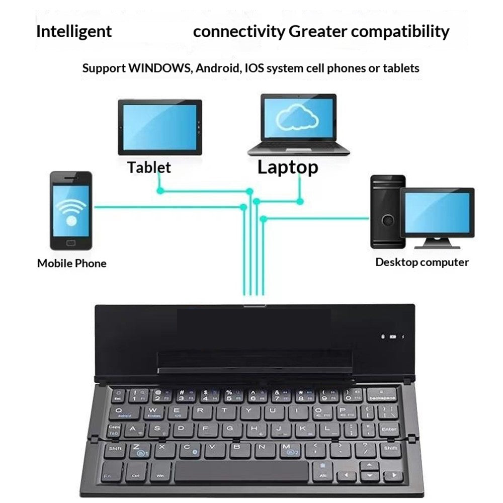 608 Tri-Fold Bluetooth-Compatible Keyboard Dual Channel Aluminum Alloy Keyboard for iOS Android