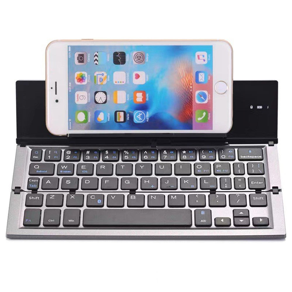608 Tri-Fold Bluetooth-Compatible Keyboard Dual Channel Aluminum Alloy Keyboard for iOS Android
