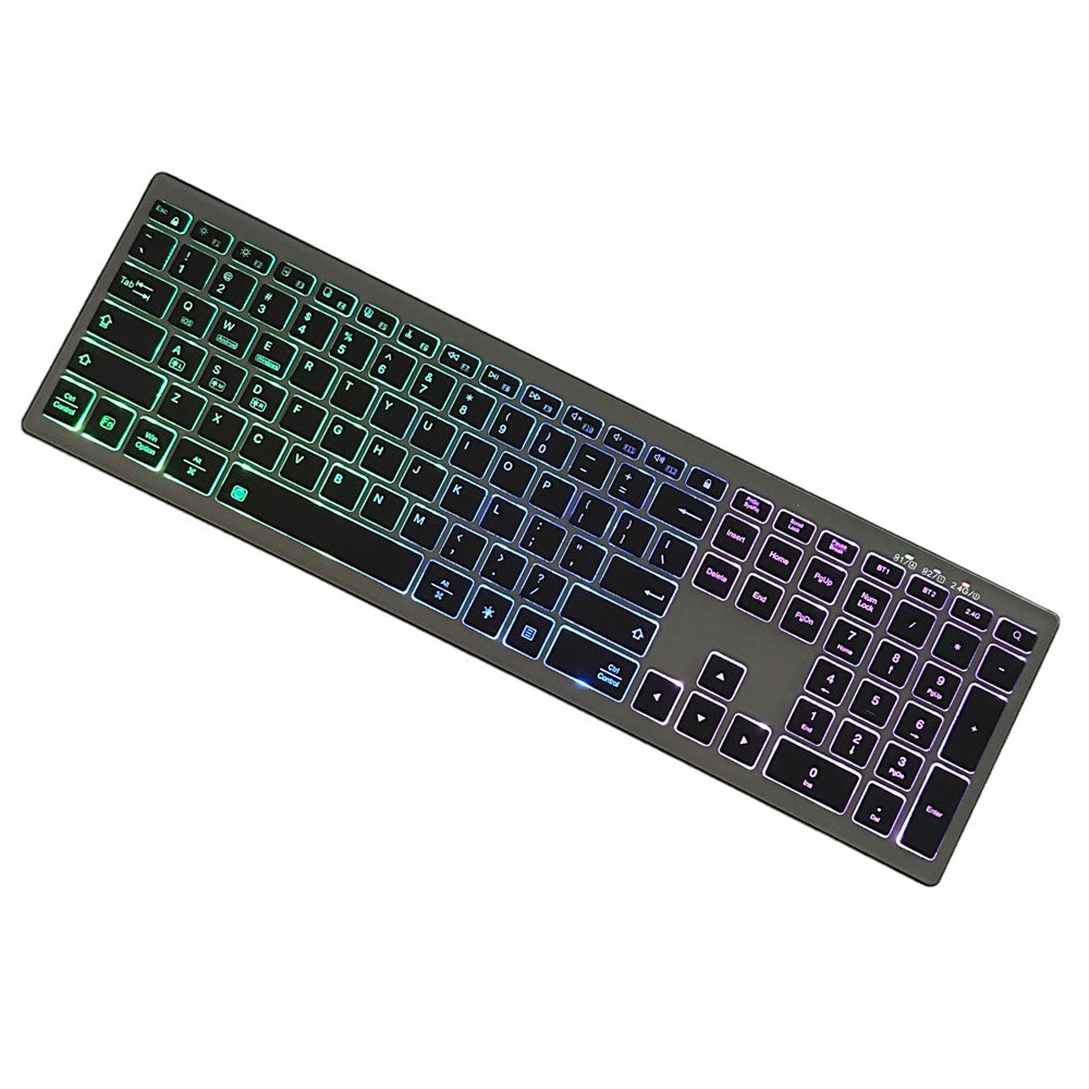 E15 Tre-tilstands trådløst tastatur 110 taster RGB-baggrundsbelysning Lydløst tastatur til kontor- og hjemmebrug