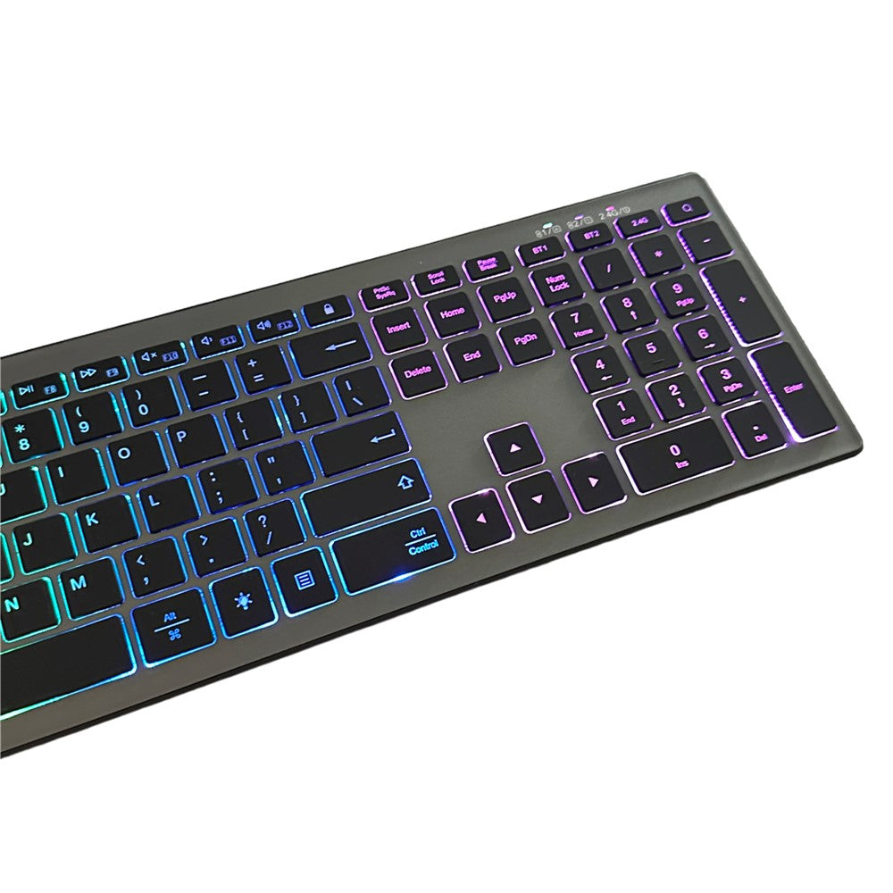 E15 Tre-tilstands trådløst tastatur 110 taster RGB-baggrundsbelysning Lydløst tastatur til kontor- og hjemmebrug