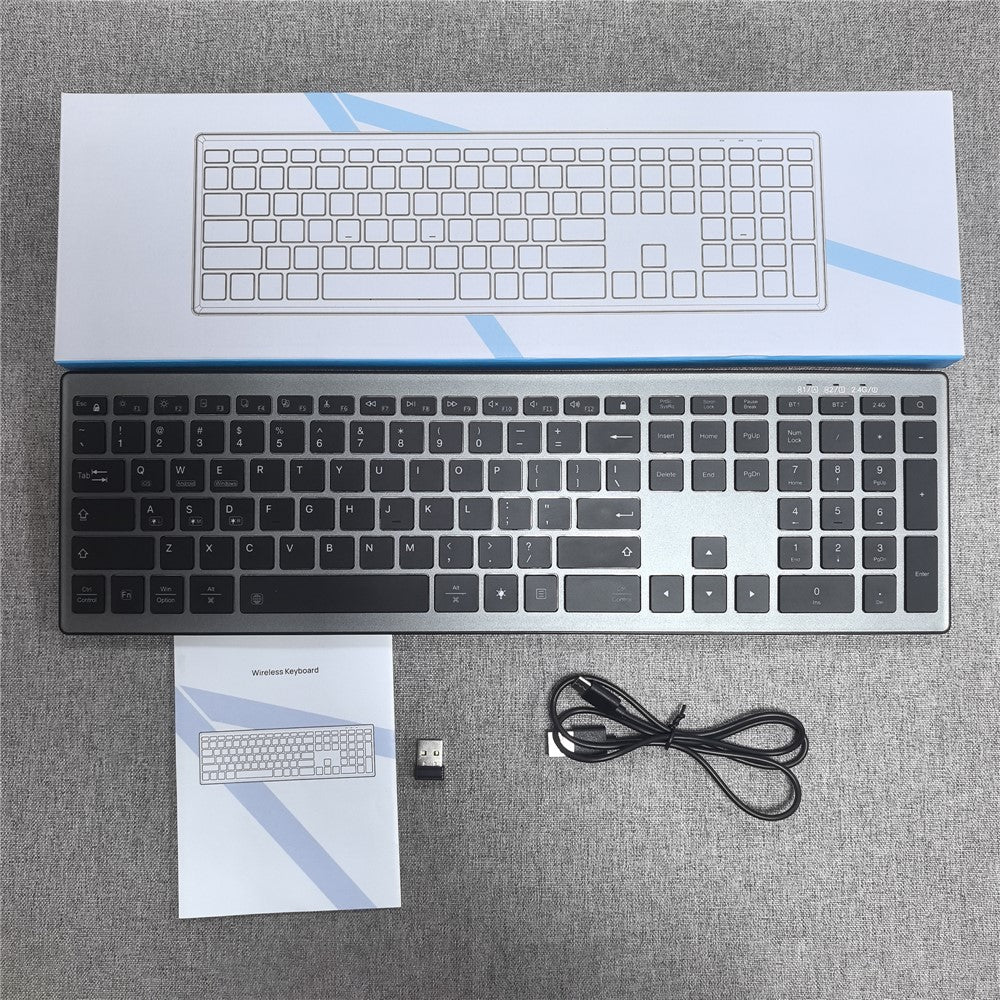 E15 Tre-tilstands trådløst tastatur 110 taster RGB-baggrundsbelysning Lydløst tastatur til kontor- og hjemmebrug