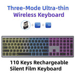 E15 Tre-tilstands trådløst tastatur 110 taster RGB-baggrundsbelysning Lydløst tastatur til kontor- og hjemmebrug