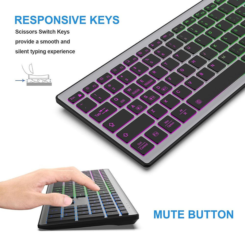 E15 Tre-tilstands trådløst tastatur 110 taster RGB-baggrundsbelysning Lydløst tastatur til kontor- og hjemmebrug