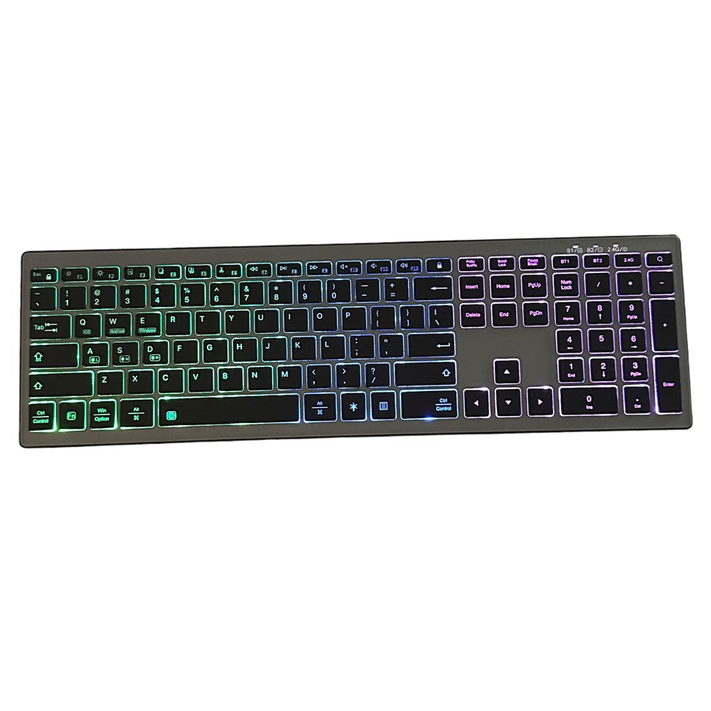 E15 Tre-tilstands trådløst tastatur 110 taster RGB-baggrundsbelysning Lydløst tastatur til kontor- og hjemmebrug