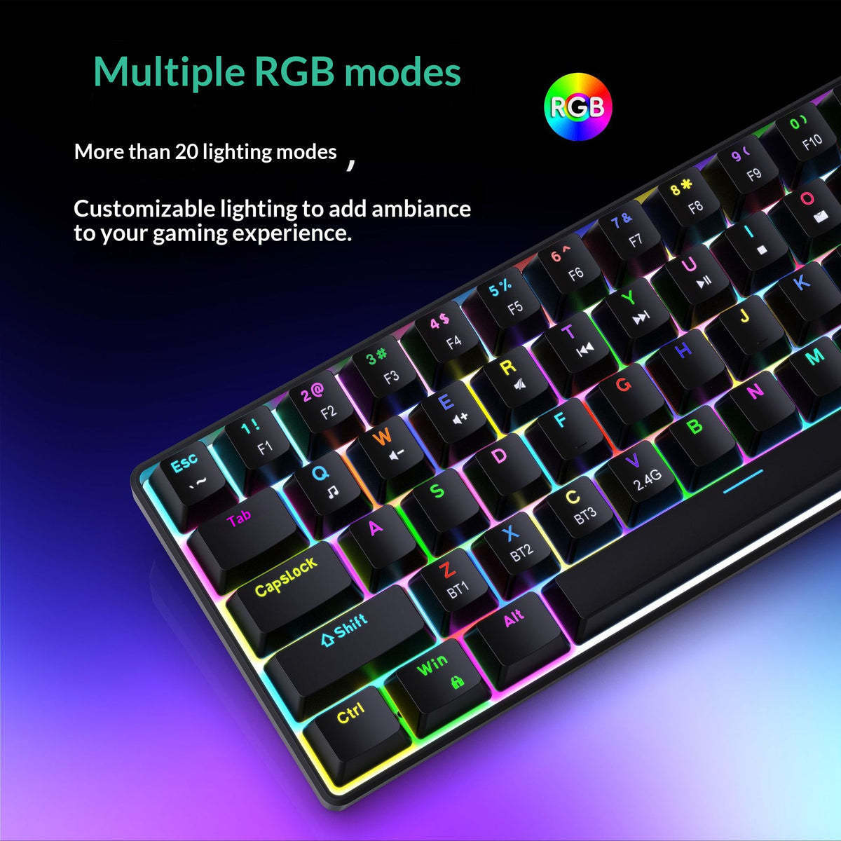 HXSJ V800 68-Key Mechanical Keyboard 2.4G Wireless/Bluetooth-compatible/Wired 3-Mode Keyboard with RGB Backlit