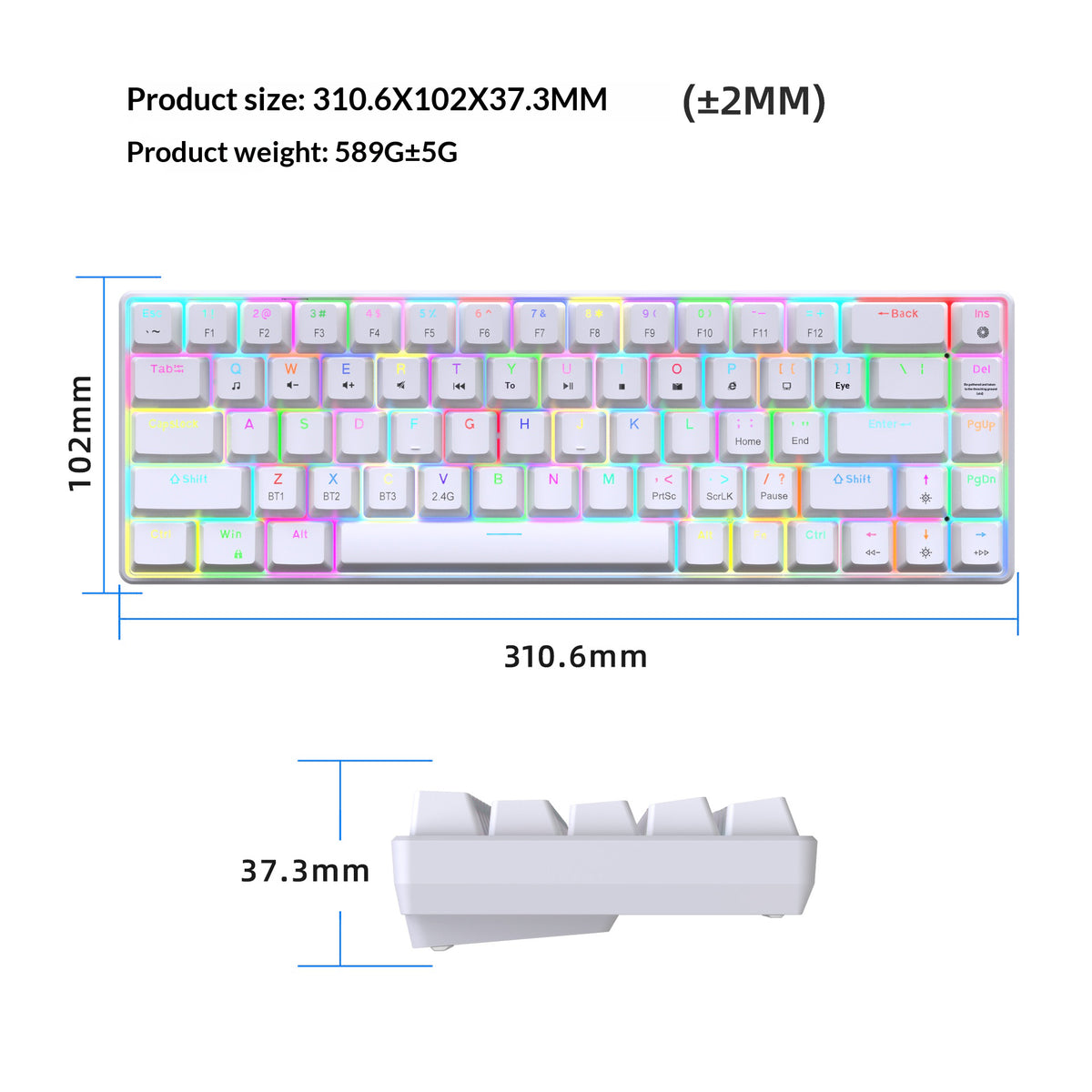 HXSJ V800 68-Key Mechanical Keyboard 2.4G Wireless/Bluetooth-compatible/Wired 3-Mode Keyboard with RGB Backlit