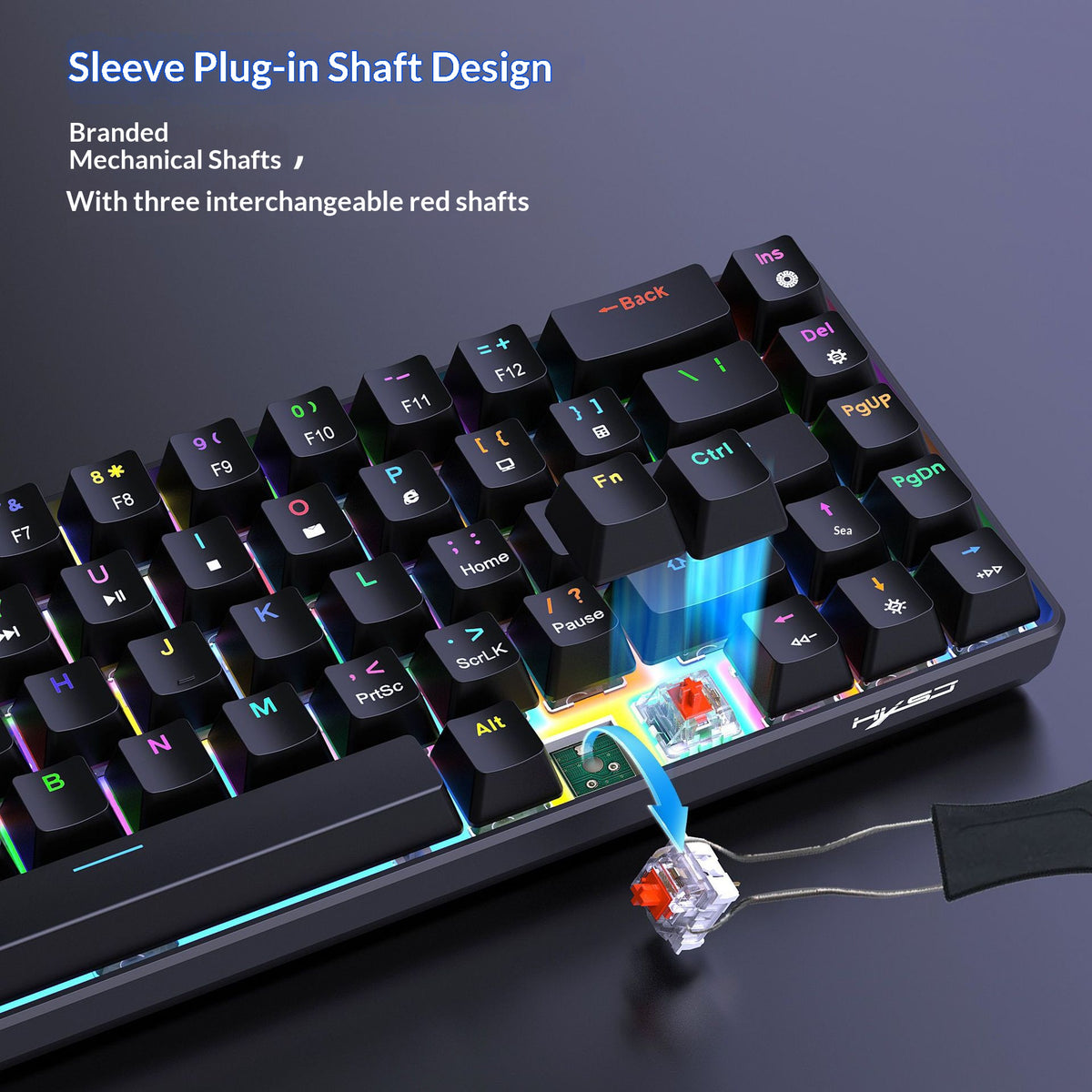 HXSJ V800 68-Key Mechanical Keyboard 2.4G Wireless/Bluetooth-compatible/Wired 3-Mode Keyboard with RGB Backlit