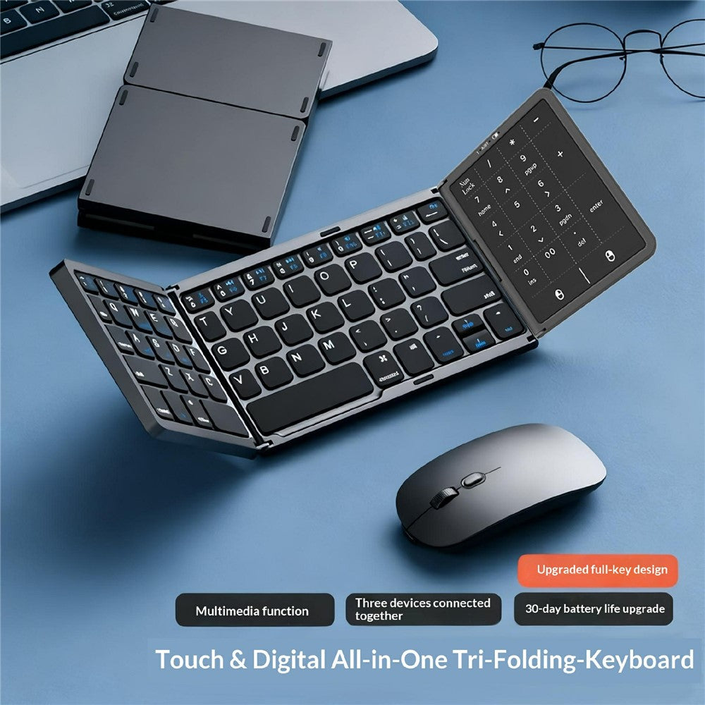 B089 ST Ultra Thin Tri-Folding Wireless Bluetooth-compatible Keyboard with Smart Trackpad for iOS / Android / Windows