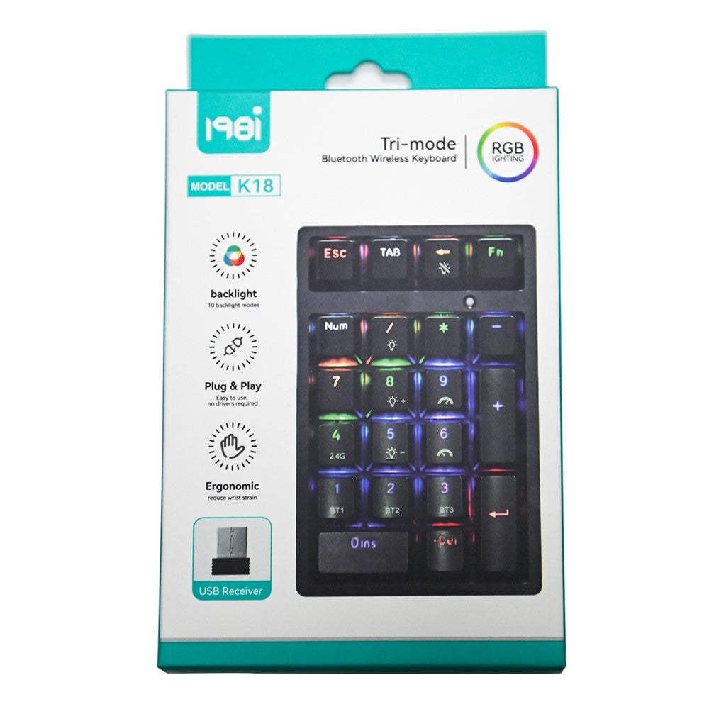 K18 21 Keys RGB Mechanical Numpad Bluetooth-compatible 3-Mode Wireless Keyboard