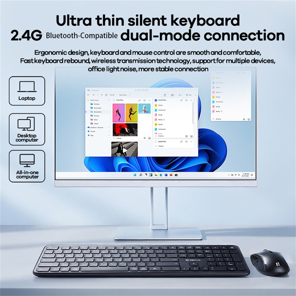 REMAX BT-07 2.4G / Bluetooth-compatible Dual Mode Wireless Keyboard with 1600DPI Mouse Combo Set