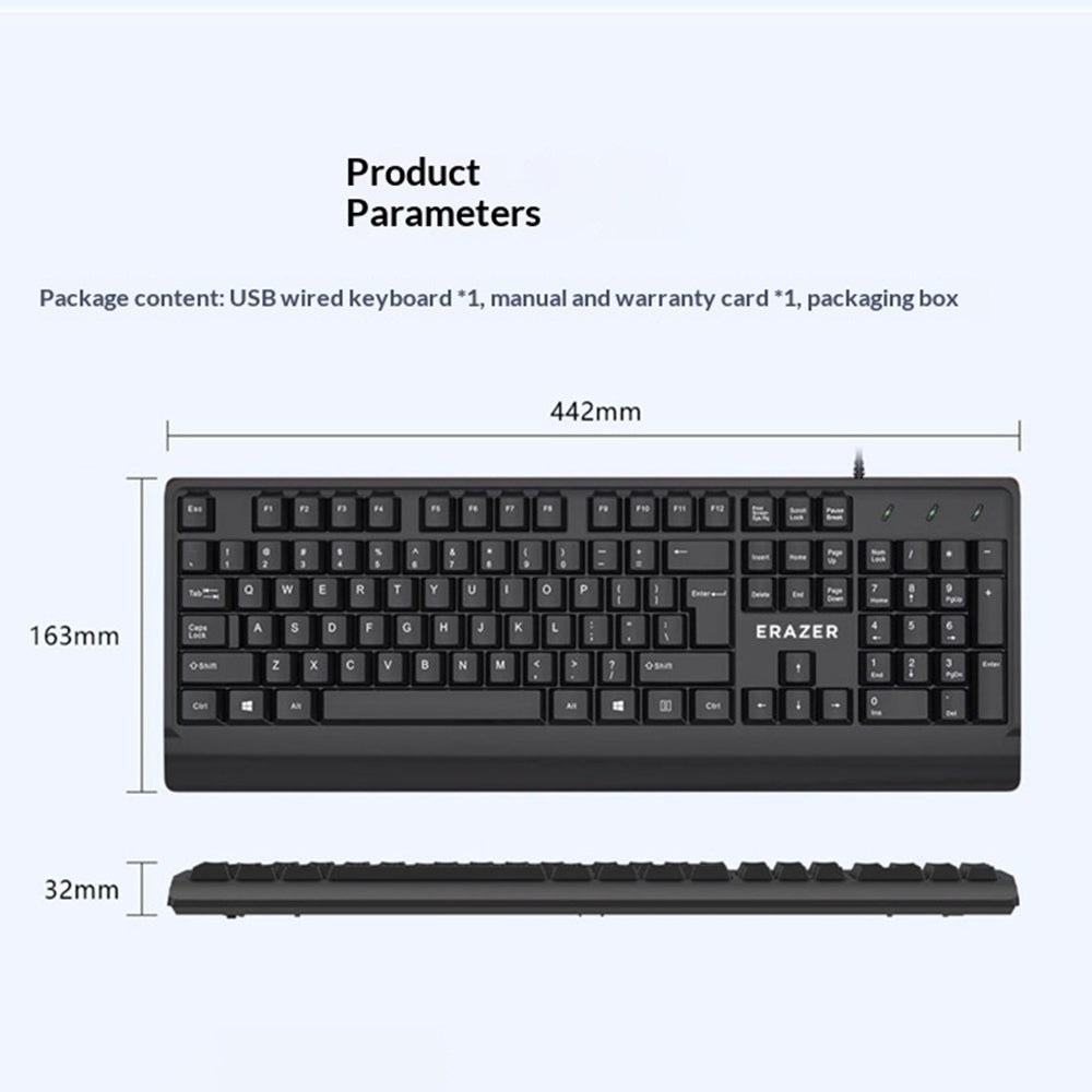 ERAZER K102 104 tangenter USB-trådbundet datortangentbord för stationär dator och företag (investerat av Lenovo)