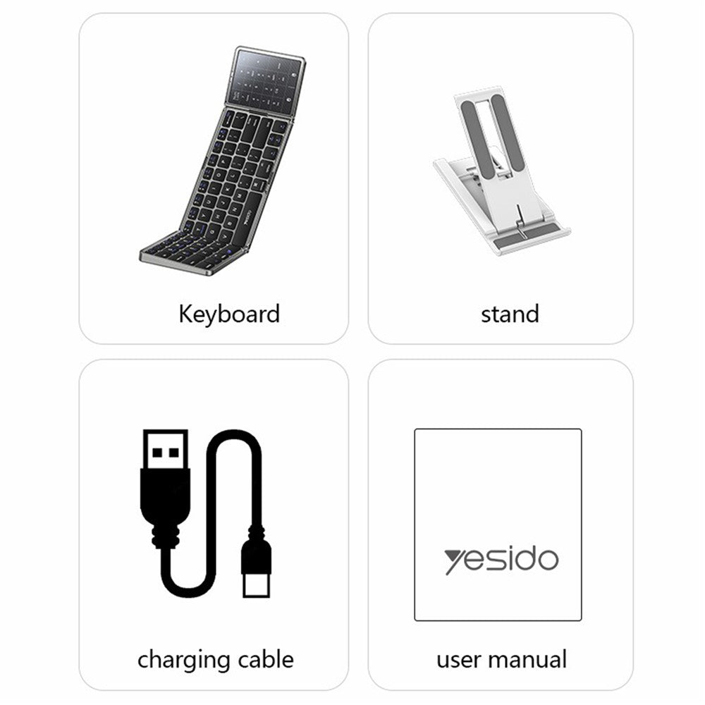 YESIDO KB49 Tri-fold Wireless Bluetooth-compatible Keyboard with Touchpad Numeric Keypad Keyboard for Phone Tablet PC