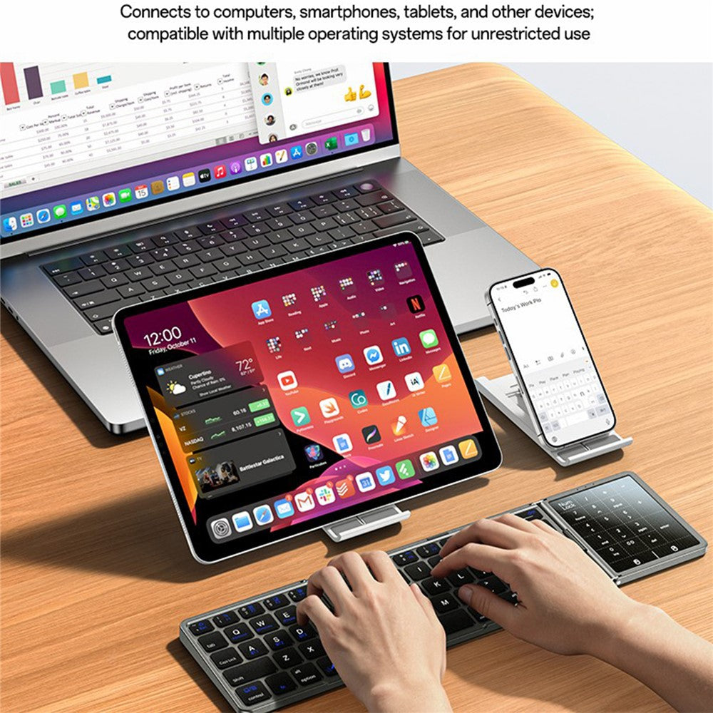 YESIDO KB49 Tri-fold Wireless Bluetooth-compatible Keyboard with Touchpad Numeric Keypad Keyboard for Phone Tablet PC