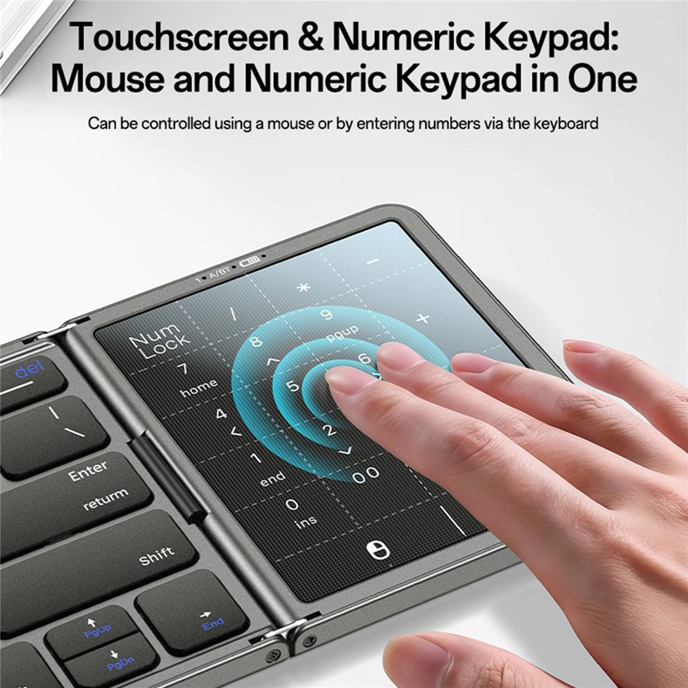 YESIDO KB49 Tri-fold Wireless Bluetooth-compatible Keyboard with Touchpad Numeric Keypad Keyboard for Phone Tablet PC