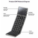 YESIDO KB49 Tri-fold Wireless Bluetooth-compatible Keyboard with Touchpad Numeric Keypad Keyboard for Phone Tablet PC