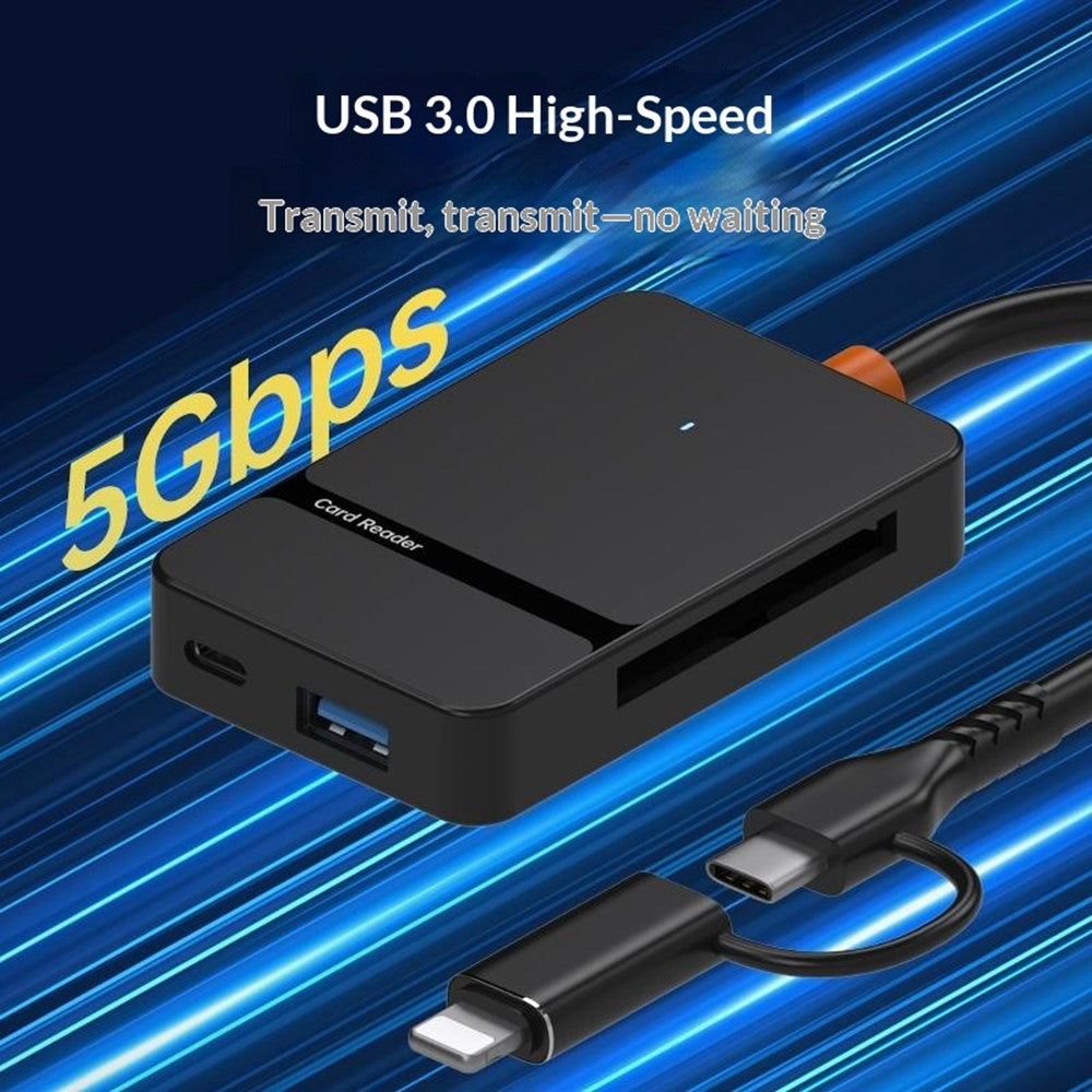 ADS-315 iP + Type-C 2 in 1 to SD / TF / MS / CF Card Reader USB 3.0 5Gbps Hub for Photography Office Travel