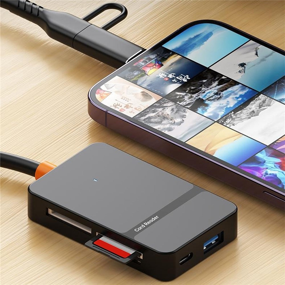 ADS-315 iP + Type-C 2 in 1 to SD / TF / MS / CF Card Reader USB 3.0 5Gbps Hub for Photography Office Travel