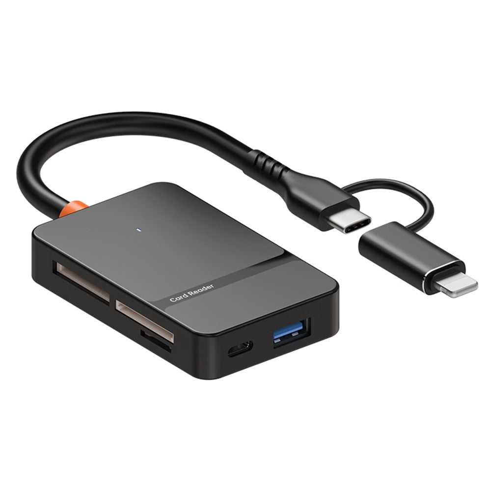 ADS-315 iP + Type-C 2 in 1 to SD / TF / MS / CF Card Reader USB 3.0 5Gbps Hub for Photography Office Travel