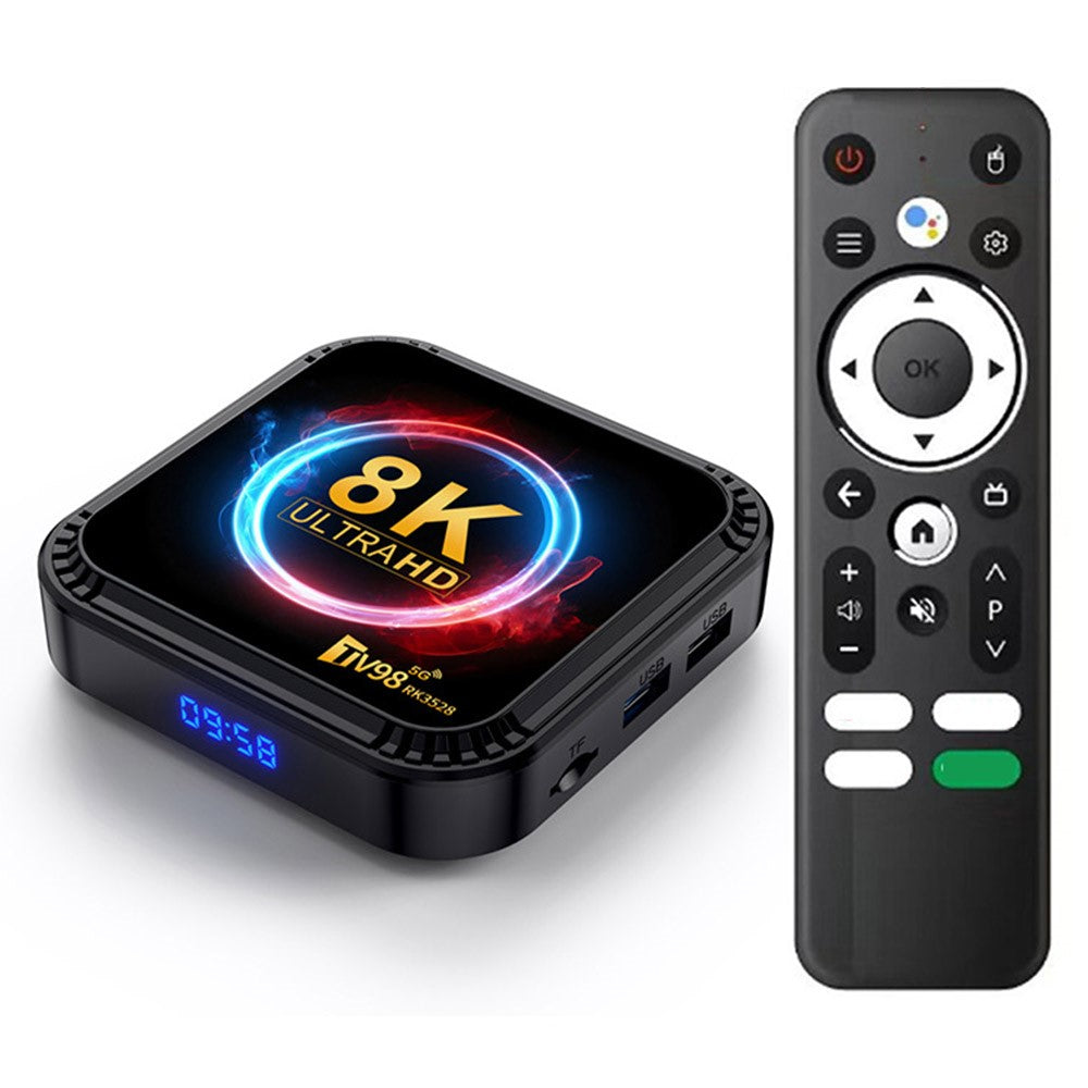 TV98 RK3528 2+16GB Android TV Box 8K HDR10+ Dual WiFi LED Display Media Player for Home Entertainment