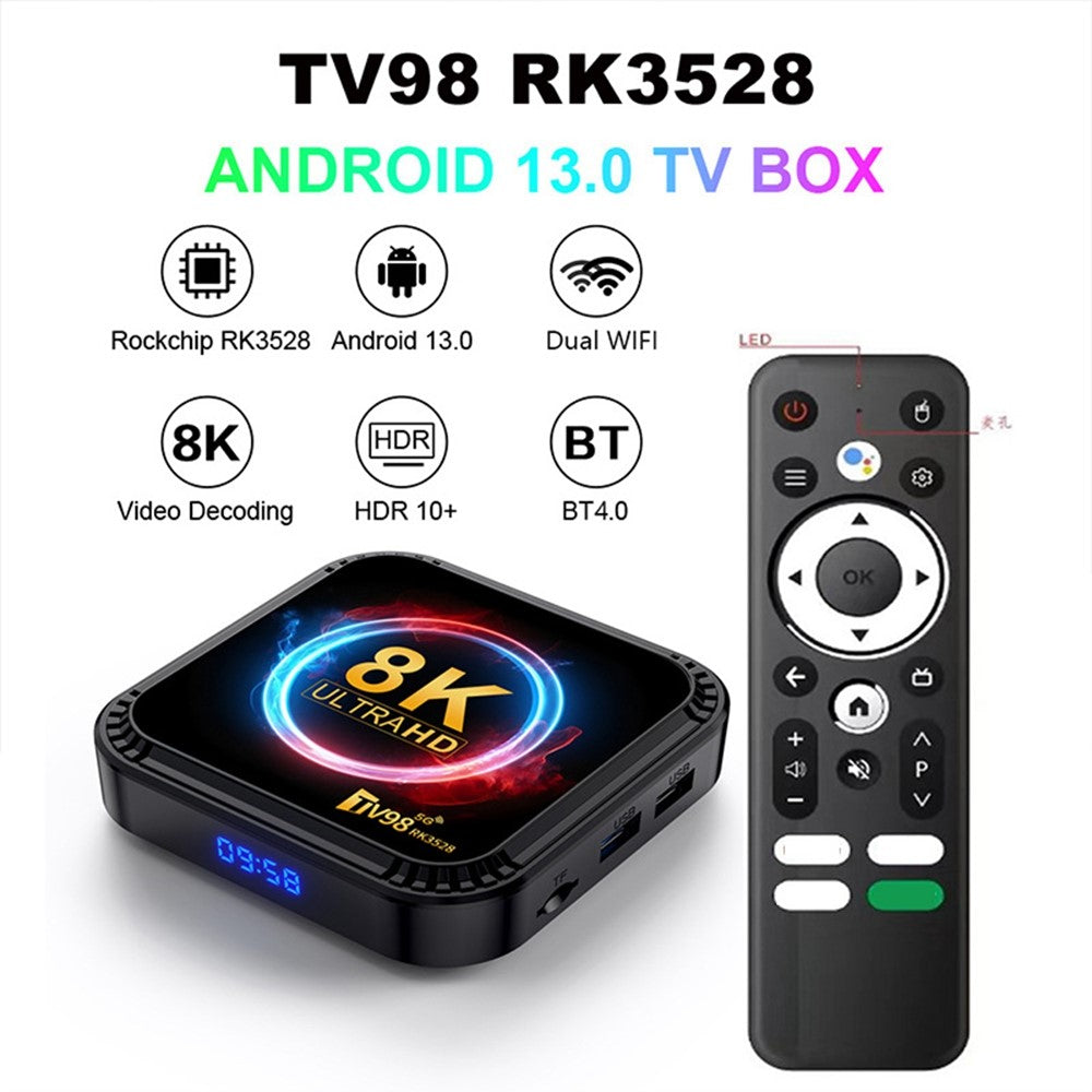 TV98 RK3528 4+32GB Android TV-box, 8K Ultra HD, 5G WiFi, Bluetooth-kompatibel 4.0, mediaspelare för hemunderhållning