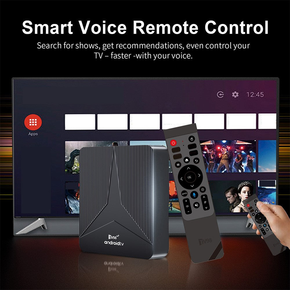 TV98 RK3518 Android TV Box Rockchip Quad Core 2+16GB Dual Band WiFi Bluetooth-kompatibel stemmefjernbetjening til Hjemmeunderholdning