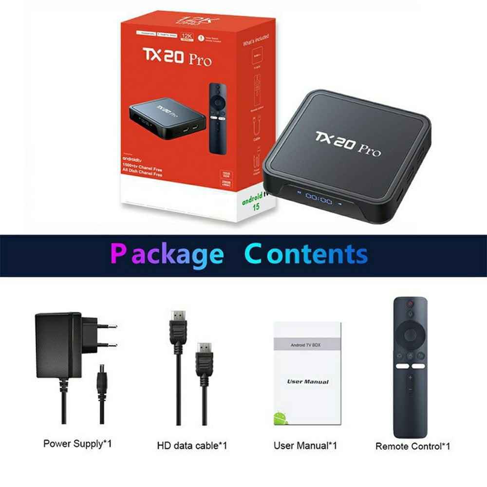 TX20 Pro 16+256GB Android 15 TV-boks 12K Ultra HD Dual WiFi Bluetooth-kompatibel stemmefjernbetjening medieafspiller