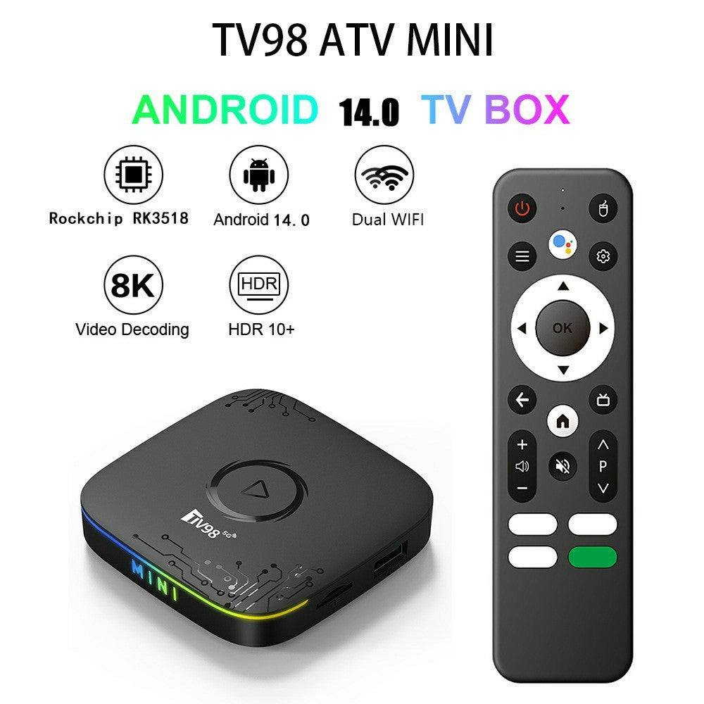 TV98 ATV MINI Android TV Box Rockchip RK3518 2+16GB 8K HDR Dual WiFi Bluetooth-compatible 5.0 Streaming Media Player