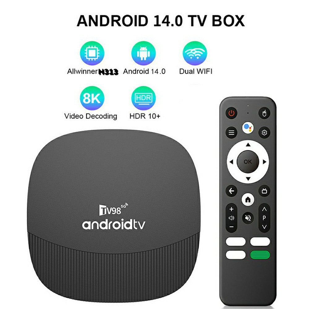 TV98 ATV MAX+ 2+16GB Android 14 TV-box Allwinner H313 8K HDR10+ Dubbel WiFi Bluetooth-kompatibel 5.0 Röstfjärrkontroll för Smart TV