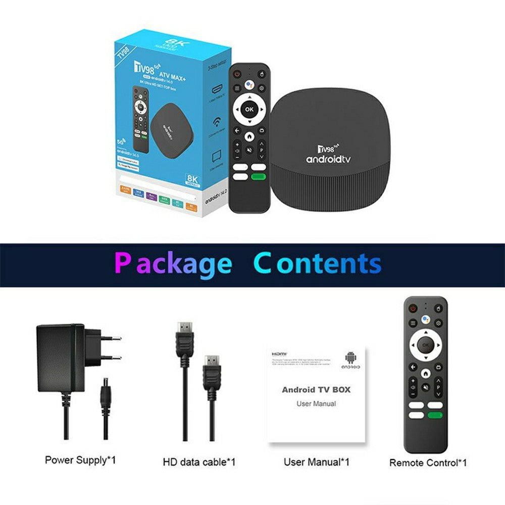 TV98 ATV MAX+ 2+16GB Android 14 TV-box Allwinner H313 8K HDR10+ Dubbel WiFi Bluetooth-kompatibel 5.0 Röstfjärrkontroll för Smart TV