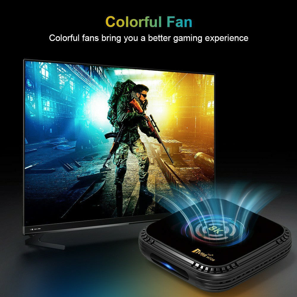 TV98 H728 Android 14 TV-boks 8K Ultra HD videoafkodning WiFi 6 dual-band smart medieafspiller til hjemmebiograf, 4+32GB