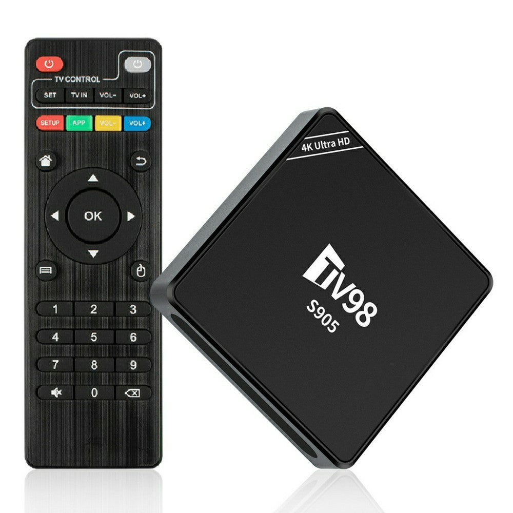 TV98 S905 8+128GB 4K Ultra HD Android 12.1 Smart TV-boks med 2.4G WiFi, 100M Ethernet, dobbelt HD AV-udgang og fjernbetjening