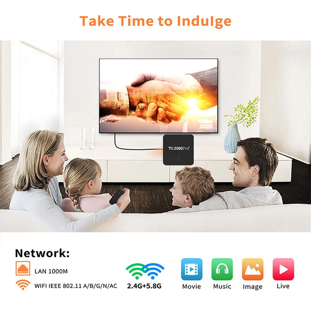TX2000Pro 16+256GB Android TV Box 4K UHD Quad Core A53 Dual WiFi BT5.0 Medieafspiller til Home Entertainment