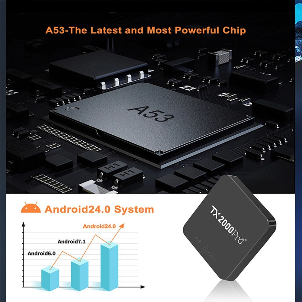 TX2000Pro 16+256GB Android TV Box 4K UHD Quad Core A53 Dual WiFi BT5.0 Medieafspiller til Home Entertainment