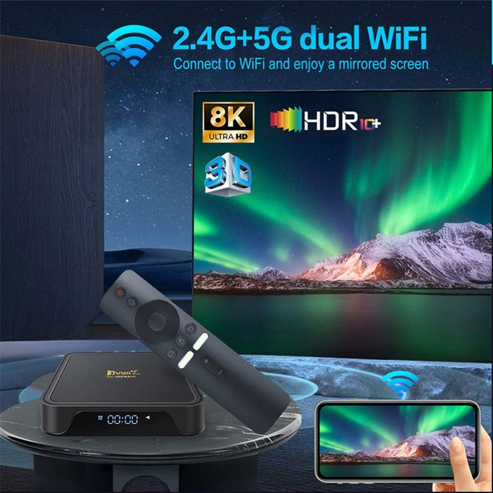 TV98 Pro 2+16GB Android TV Box 8K / 60fps 3D HDR10+ Dual WiFi Bluetooth-compatible Voice Remote Control Media Player